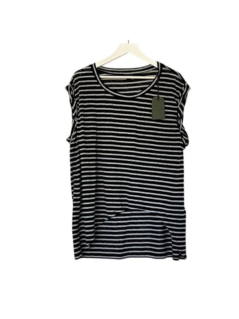 AllSaints Women Sz L Top Sanza Stripe Burnout Tank Quiet Luxury Minimalist Edgy